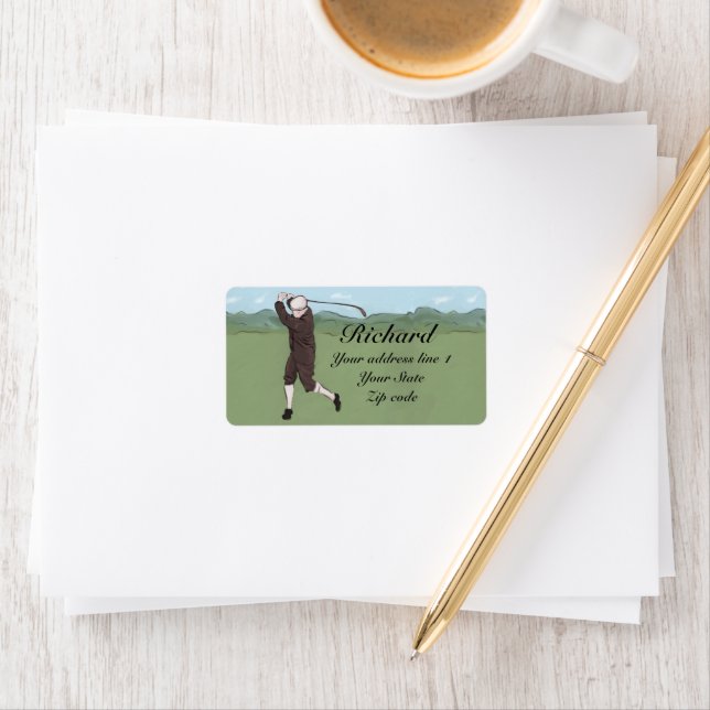Golfer, handgezeichnet und gestrichen adressaufkleber (Insitu)