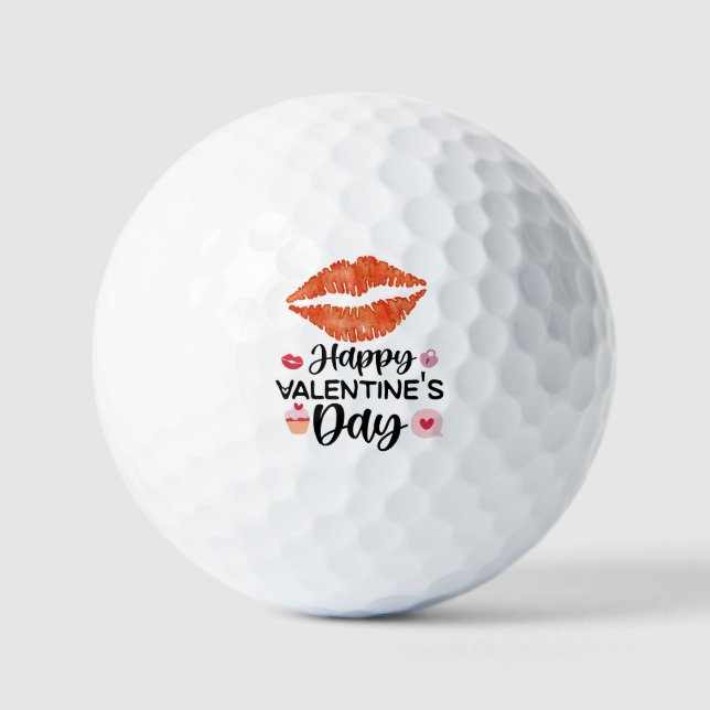 Golfer Happy Valentine's Day mit roter Lippe Golfball (Vorderseite)