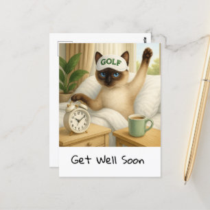 Golfer im Bett für Katzenliebhaber, die bald gesun Postkarte