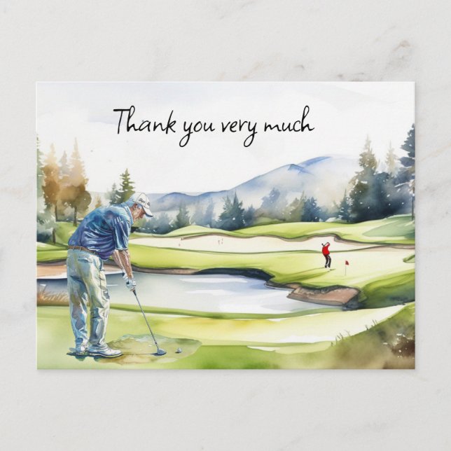 Golfer im Golfplatz Aquarell Dank Karte (Vorderseite)