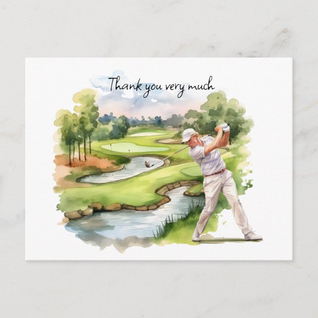 Golfer im Golfplatz Aquarell Dank Karte (Vorderseite)