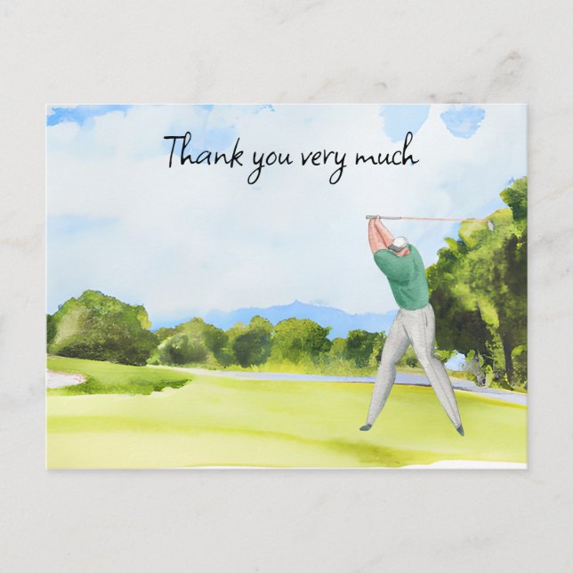 Golfer im Golfplatz Aquarell Dank Karte (Vorderseite)