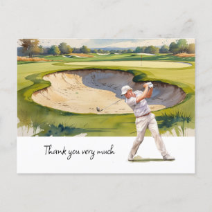 Golfer im Golfplatz Aquarell Dank Karte