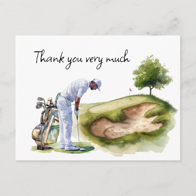 Golfer im Golfplatz Aquarell Dank Karte (Vorderseite)