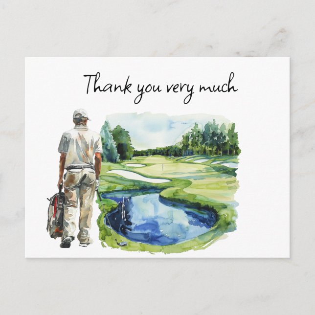 Golfer im Golfplatz Aquarell Dank Karte (Vorderseite)