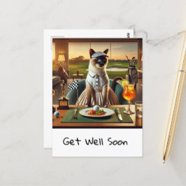 Golfer im Klubhaus mit Golf im Teller Postkarte