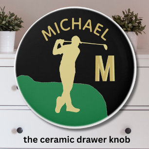 Golfer in Aktion Zwei-Tone-Monogramm Keramikknauf