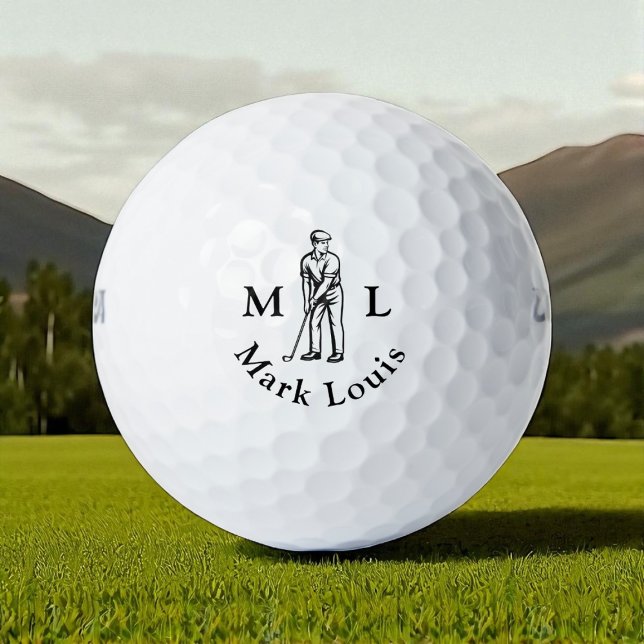 Golfer Initials Black Name Personalized Golfball (Von Creator hochgeladen)