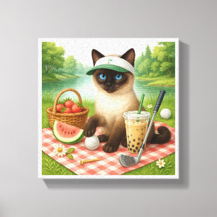 Golfer Katze ist Picnic im Garten Leinwanddruck