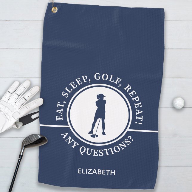 Golfer Lady Silhouette Sportblau für ihr Funny Golfhandtuch (Von Creator hochgeladen)