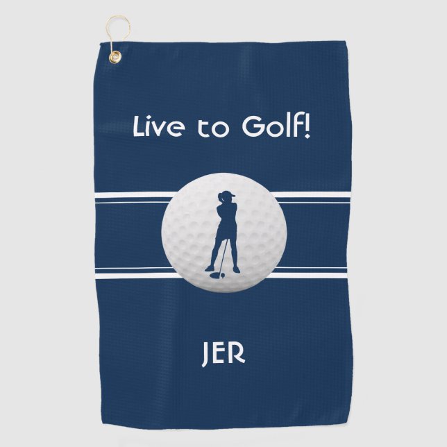 Golfer Ladys Sportvorlage Blau Mit Monogramm Golfhandtuch (Vorderseite)