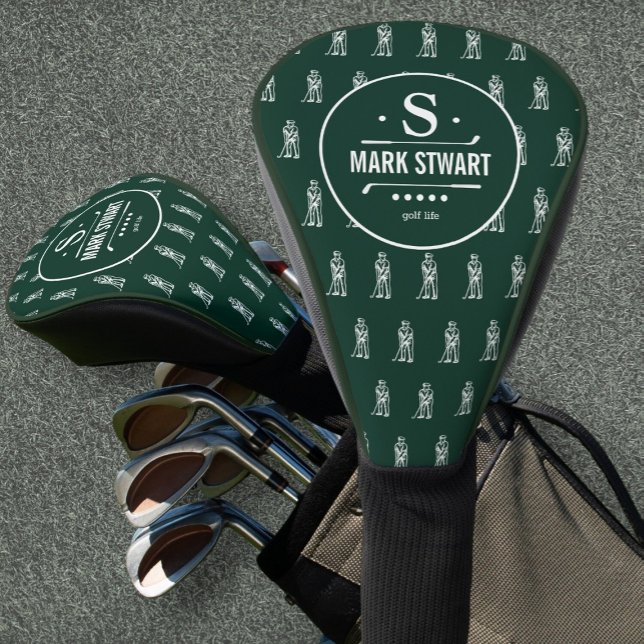 Golfer-Logo/Monogram-Golflebensgrün Golf Headcover (Von Creator hochgeladen)