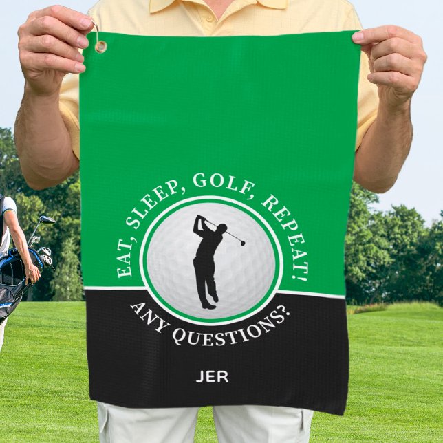 Golfer Male Silhouette Golf Ball Zitat Grün Schwar Golfhandtuch (Golfer Male Silhouette Golf Ball Quote Green Black Golf Towel)