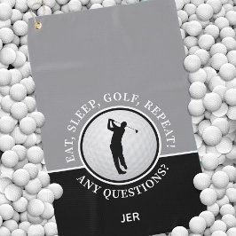 Golfer Male Silhouette Golf Ball Zitat Schwarz Gra Golfhandtuch