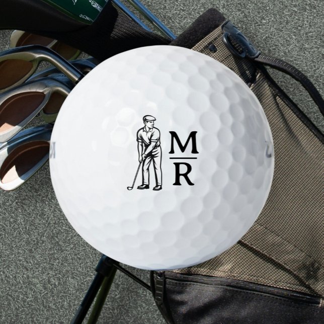 Golfer Man spielt Golf Monogram Golfball (Von Creator hochgeladen)