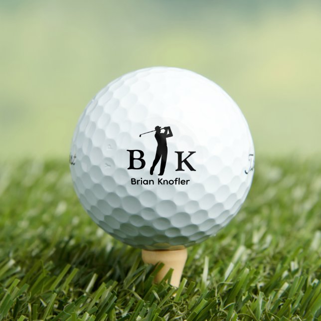 Golfer Mann Schwarz Initialen - Elegantes Weiß Golfball (Insitu T-Shirt)