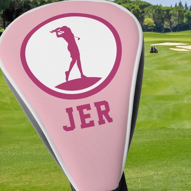 Golfer Mit Monogramm Silhouette Rosa Chic für sie Golf Headcover (Von Creator hochgeladen)