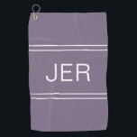 Golfer Mit Monogramm Stylish Lila Sports Pro Golfhandtuch<br><div class="desc">Das moderne minimalistische Design mit einem dreifach monogramm in der Mitte zweier doppelter horizontaler Streifen hebt sich von den Initialen Ihres Lieblinggolfers ab. Die Streifen und die mit Monogramm Buchstaben sind weiß mit Schatten in einem dunkleren Schatten von lila. Schauen Sie sich unsere anderen Farboptionen an! E-Mail an beachpausedesigns@gmail.com wenn...</div>