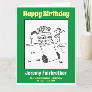 Golfer mit Sign Sprichwort Wie fahre ich? Funny Karte