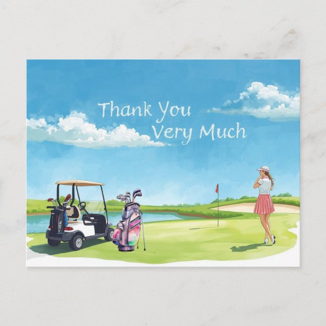 Golfer mit Tasche und Golfwagen Postkarte (Vorderseite)