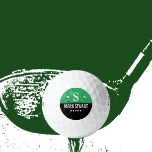 Golfer Modern Green Black Monogram Golf Balls Golfball