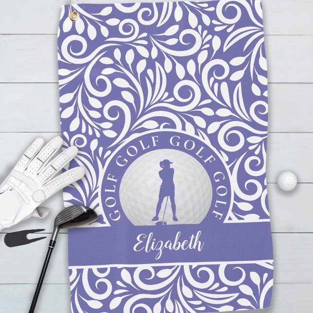 Golfer Modern Muster Name Periwinkle Blue Sports Golfhandtuch (Von Creator hochgeladen)