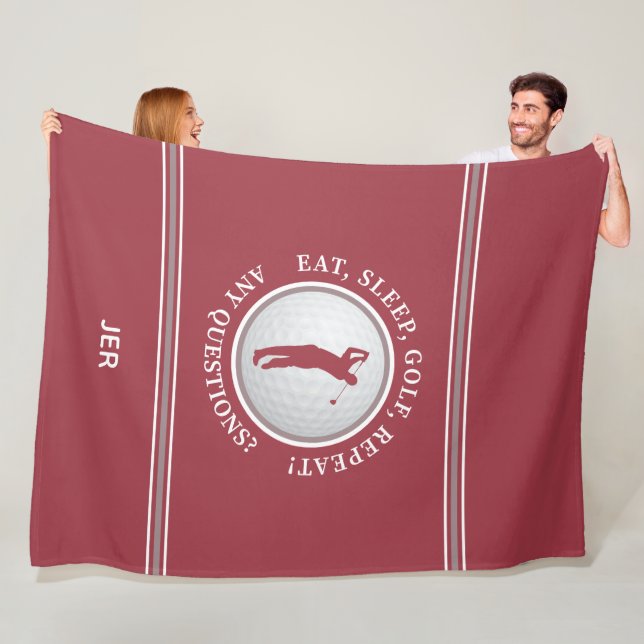 Golfer Modern Sports Monogram Golf Ball Red Grau Fleecedecke (Beispiel)