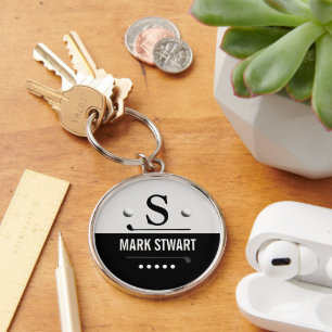 Golfer Modernes Schwarz-weißes Monogramm Schlüsselanhänger