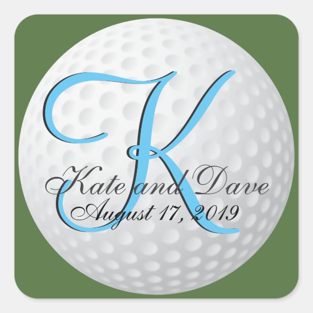 Golfer Monogram Elegant Golf 3d Gastgeschenk Hochz Quadratischer Aufkleber (Vorderseite)