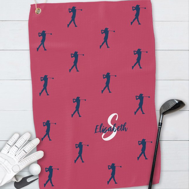 Golfer Monogram Name Initials Sports Magenta Blue Golfhandtuch (Von Creator hochgeladen)