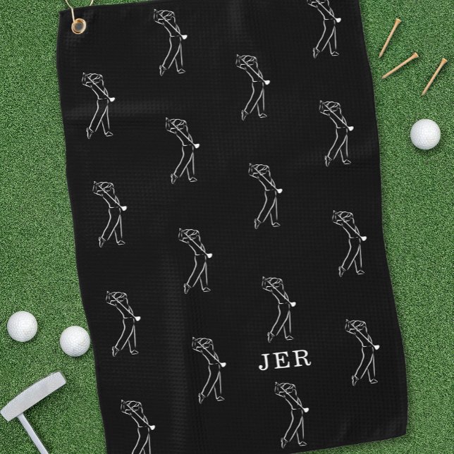 Golfer Monogram Pro Sportgeräte Schwarz-weiß Golfhandtuch (Von Creator hochgeladen)