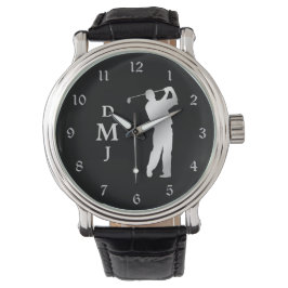 Golfer Monogramm der Silber-Silhouette Armbanduhr