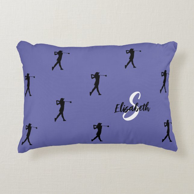 Golfer Muster Mit Monogramm Golf Sport Periwinkle Dekokissen (Vorderseite)