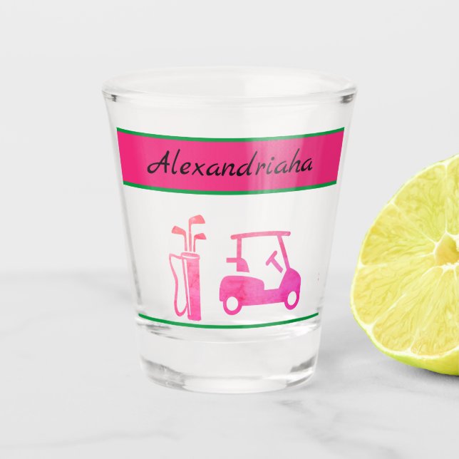 Golfer Name der Rosa Golf Cart Clubs der Frau Schnapsglas (Vorderseite)