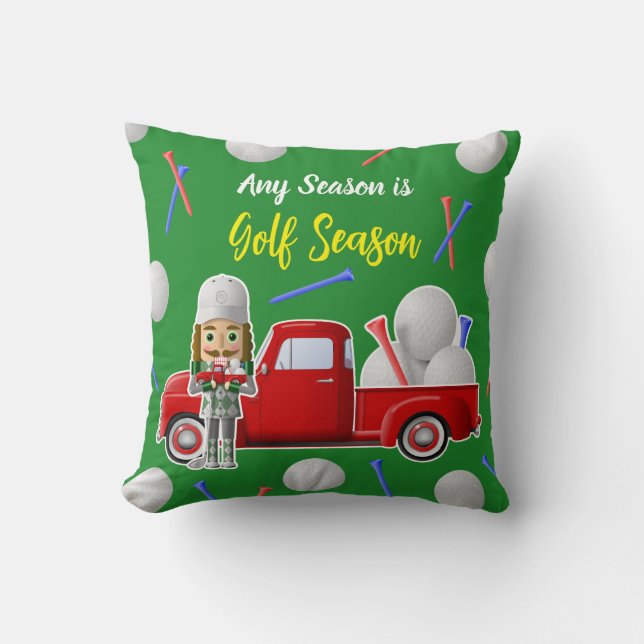 Golfer Nutcracker mit Little Red Truck Kissen (Vorderseite)