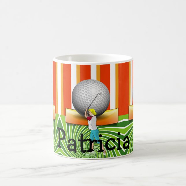 Golfer Orange Stripe Golf Balls Tasse (Mittel)