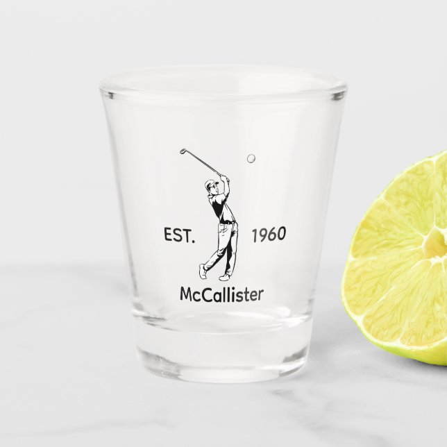 Golfer Personalisiert und Jahr Schnapsglas (Vorderseite)