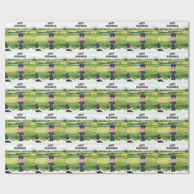 Golfer Pilot Ruhestand  Geschenkpapier (Flach)