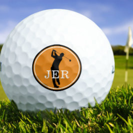 Golfer Player Modern Sports Monogram Orange Black Golfball