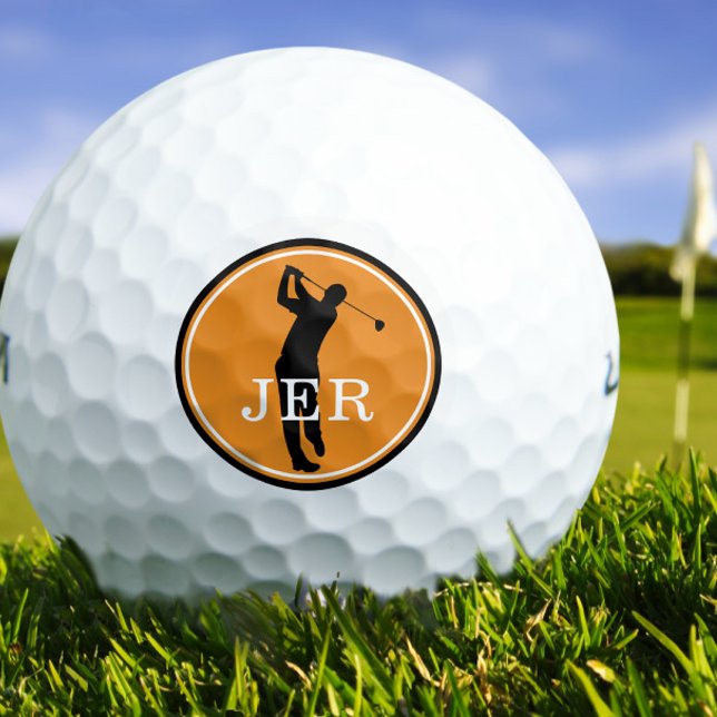 Golfer Player Modern Sports Monogram Orange Black Golfball (Golfer Player Modern Sports Monogram Orange Black Golf Balls)
