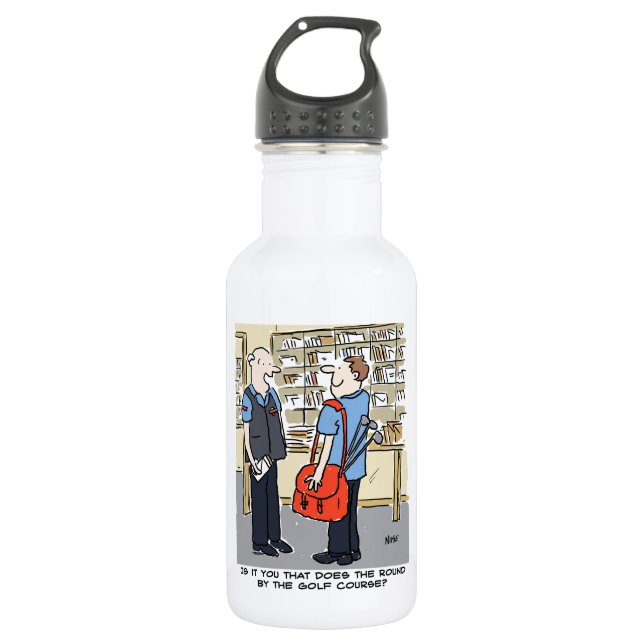 Golfer Postman Lieben Golf Cartoon Edelstahlflasche (Vorderseite)