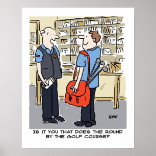 Golfer Postman Lieben Golf Cartoon Poster