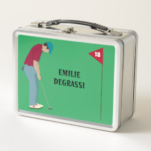 Golfer Putting Ball Themed Green Metall Brotdose