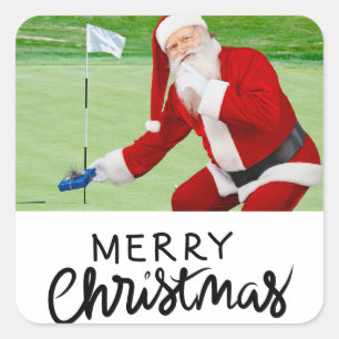 Golfer Santa auf Grün zu Weihnachten Quadratischer Aufkleber