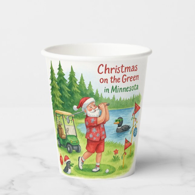 Golfer Santa Claus Golfing in Minnesota on Green Pappbecher (Vorderseite)