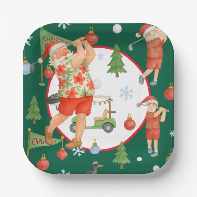 Golfer Santa Claus Golfing in Minnesota on Green Pappteller (Vorderseite)