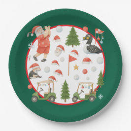 Golfer Santa Claus Golfing in Minnesota on Green Pappteller