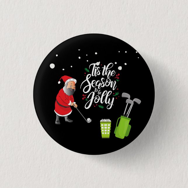 Golfer Santa Claus is golfing under snow Christmas Button (Vorderseite)