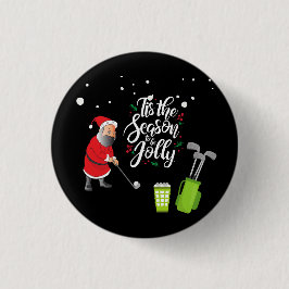 Golfer Santa Claus is golfing under snow Christmas Button