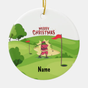 Golfer Santa Claus mit Golf Cart zu Weihnachten Keramik Ornament
